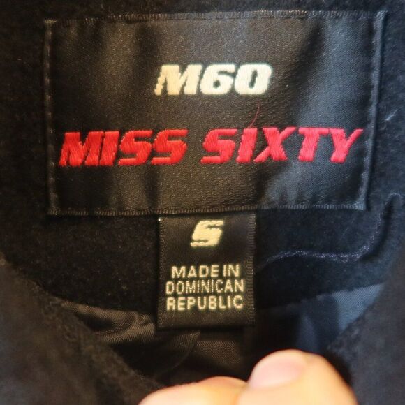 Miss Sixty Double Breasted Peacoat Wool Blend black Belt Trench gold S military - Picture 10 of 15